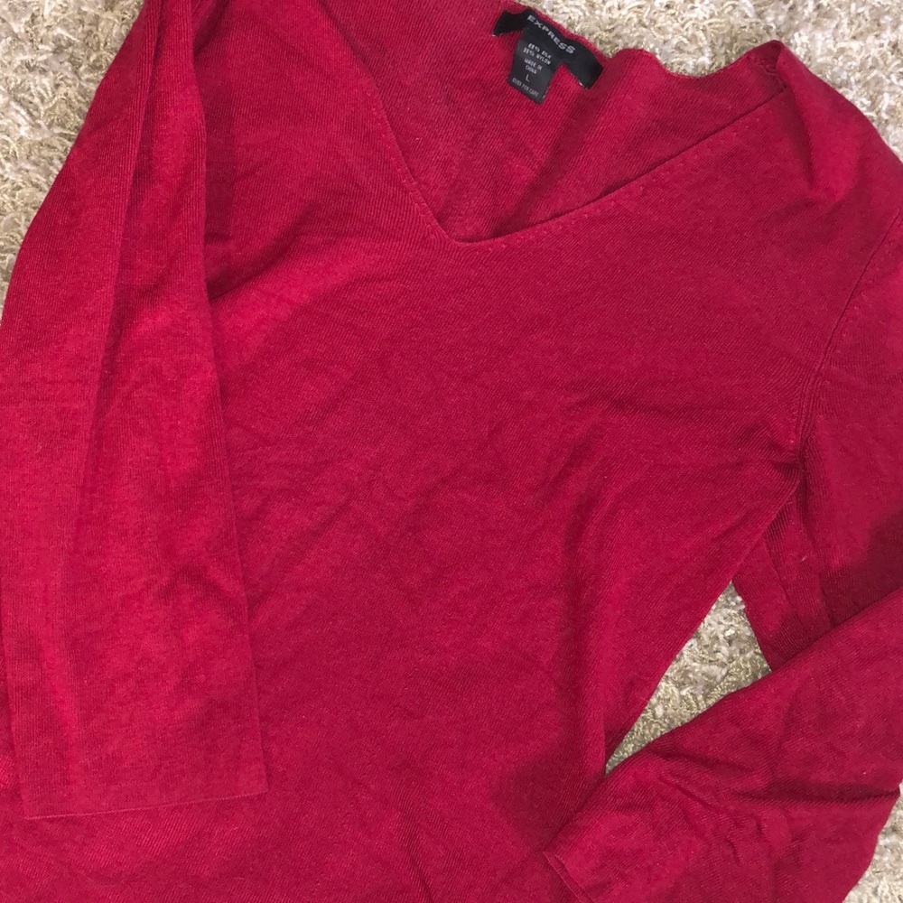 Express Bright Red Scoop Sweater 3/4 Sleeve